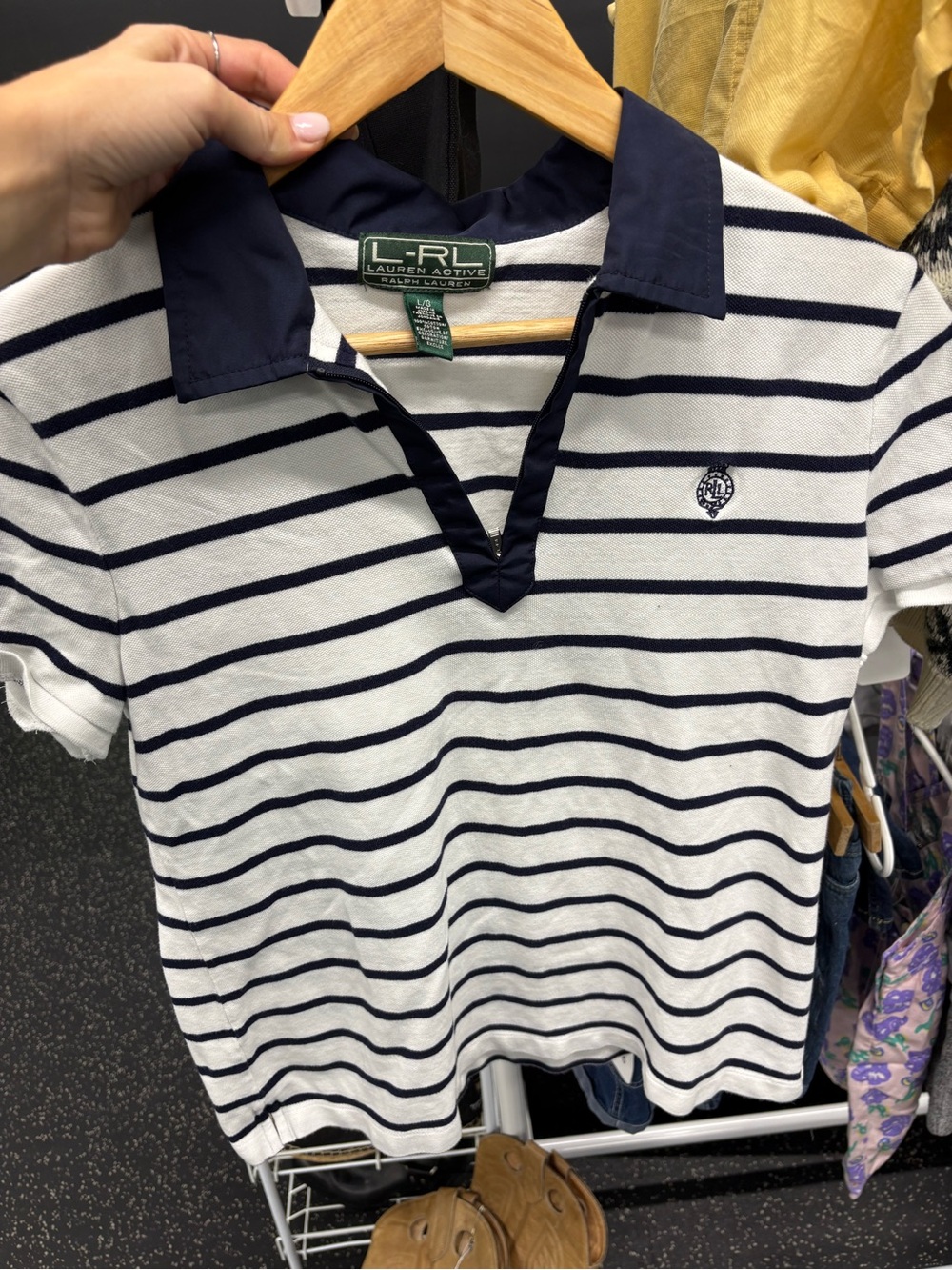Ralph Lauren LRL Navy & White Striped Polo Tee